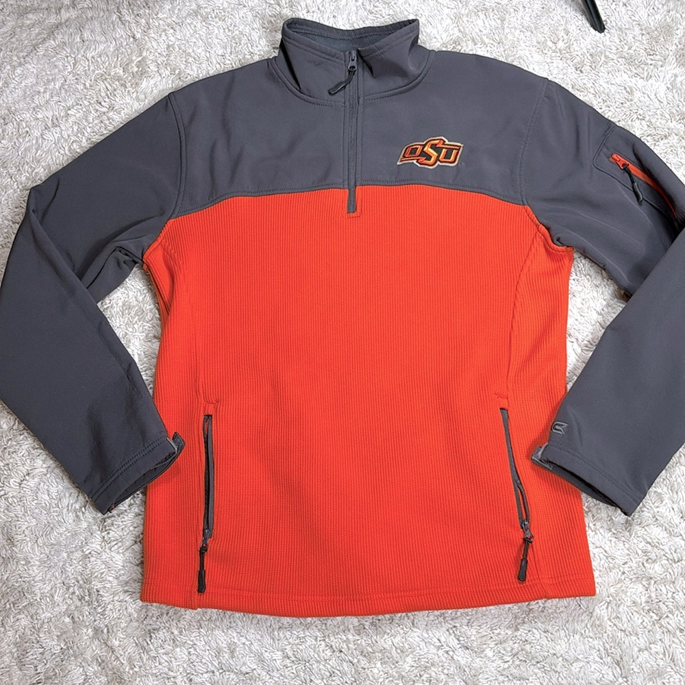 OSU Oklahoma State University Mens Size Medium Quarter Zip Logo Pullover Shirt